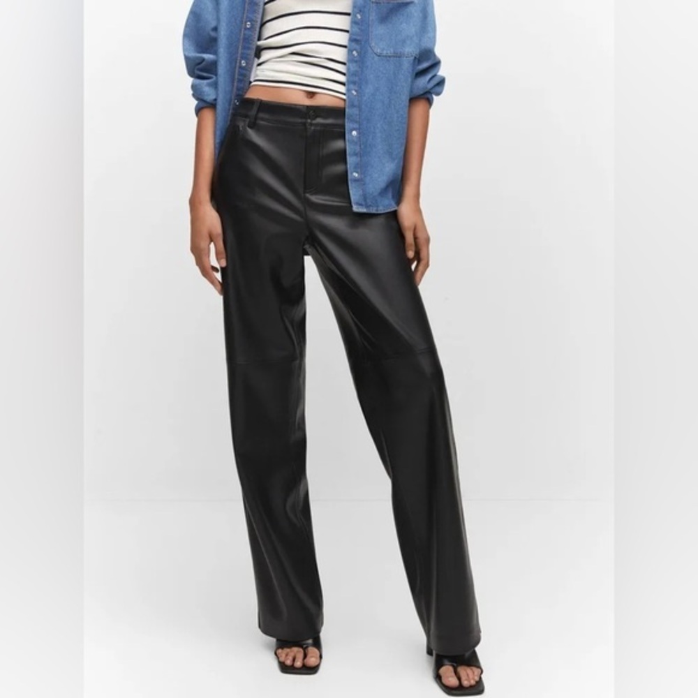 Mango High Waist Faux Leather Trousers Size 4